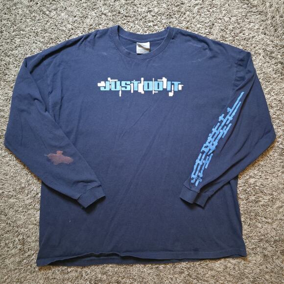 Vintage 90s Nike T-Shirt Size XXL Y2K Grey Tag Just Do It Long Sleeve - Picture 1 of 6